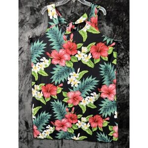 RJC Puanani Paradise Hibiscus Dark Floral Sleeveless Dress Sz 2XL Cotton‎ Hawaii